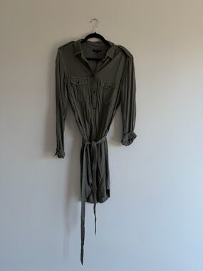American Eagle Army Green Shirt Dress | Utility Style | Tie Waist | Small